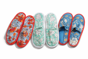 Holi special custom printed hotel slippers with floral design