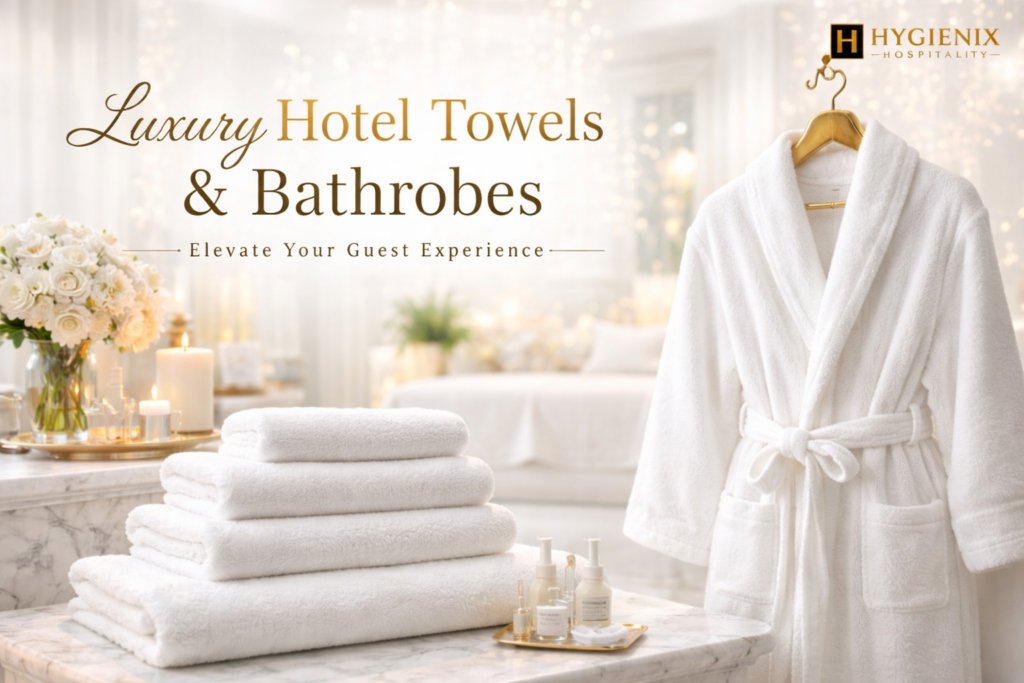 Luxury hotel towels and bathrobe setup in a premium hospitality room by Hygienix Hospitality