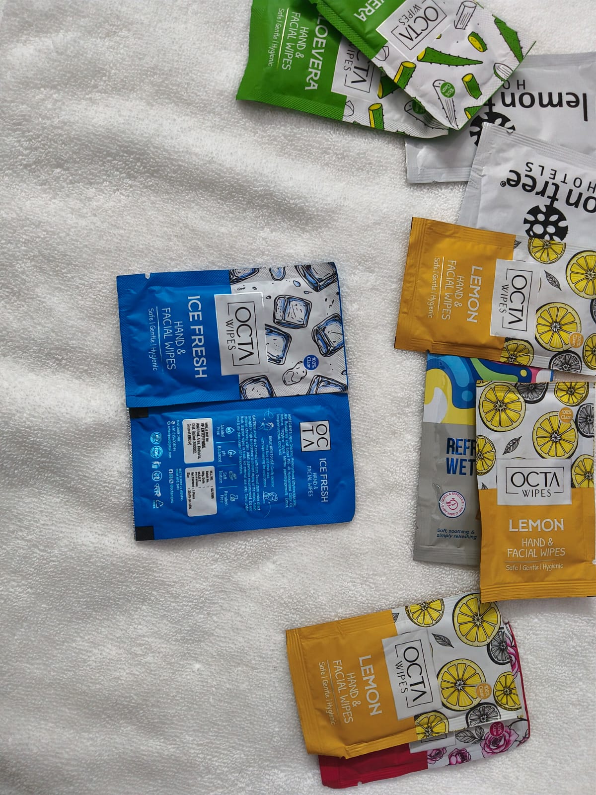 Hotel wet wipes with attractive multi-fragrance packaging for guest amenities